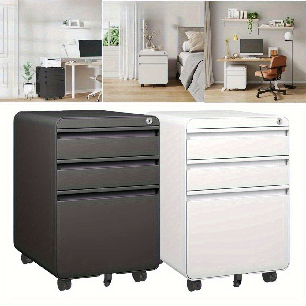 Mobiele Ladeblok – Rollende Kast – Ladenblok – Opbergkast – Archiefkast – Gepoedercoat Staal – Anti-Kantel Ontwerp – Met Slot – Verplaatsbaar – Zwart – 3 Laden – Organiser – Hangmappenruimte – Compact – Duurzaam