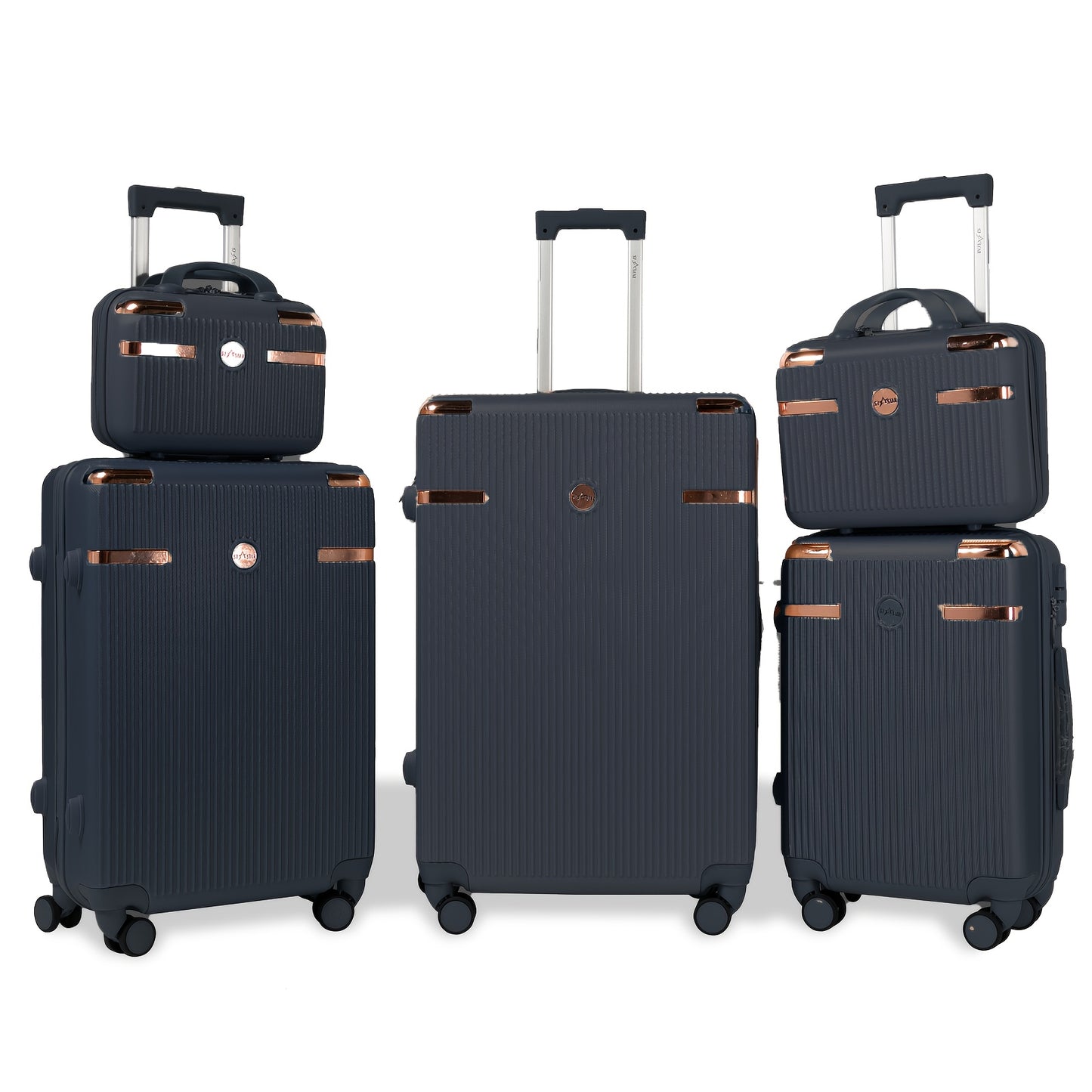 Kofferset Vijfdelig – Reiskoffers – Bagage – Spinnerkoffers – Hardcase Koffers – Donkergrijs – ABS Hardcase – 360° Draaibare Wielen – Combinatieslot