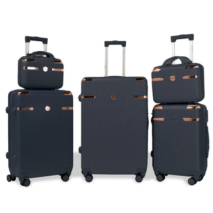 Kofferset Vijfdelig – Reiskoffers – Bagage – Spinnerkoffers – Hardcase Koffers – Donkergrijs – ABS Hardcase – 360° Draaibare Wielen – Combinatieslot