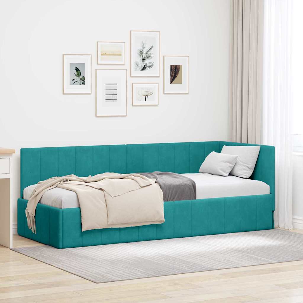 Bedframe – Bedombouw – Ledikant – Slaapkamermeubel – Bedbodem – Turquoise Fluwelen Hoofdbord – 80x200 cm