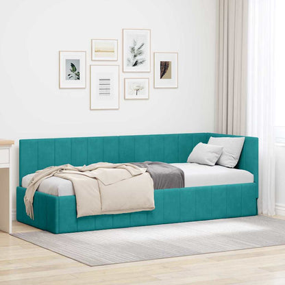 Bedframe – Bedombouw – Ledikant – Slaapkamermeubel – Bedbodem – Turquoise Fluwelen Hoofdbord – 80x200 cm
