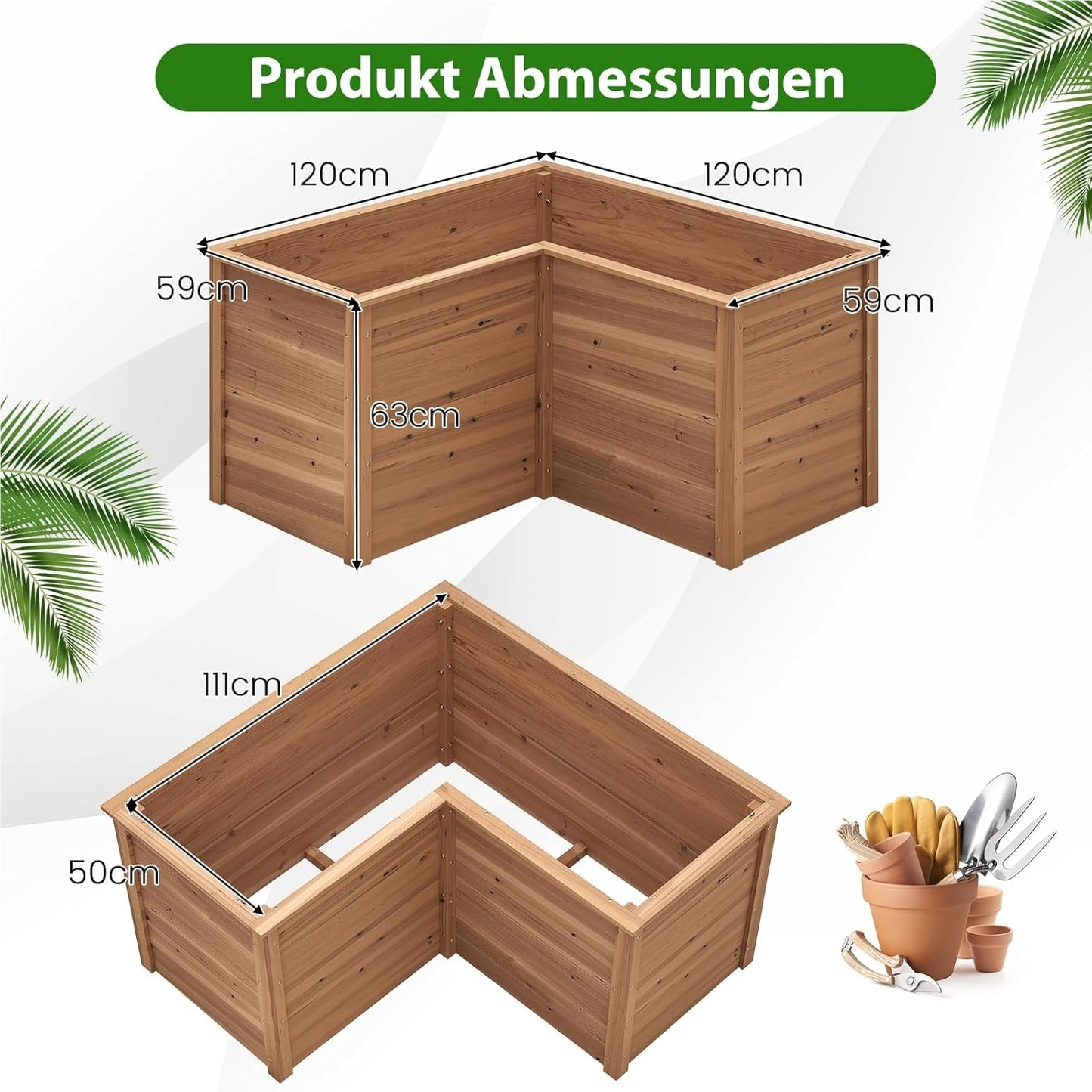 Hoogtebed Tuin – Verhoogd Tuinbed – Plantenbak – Kruidenbak – Bloembed – L-Shape – Hout – 120x120x63 cm – Weerbestendig – Open Bodem