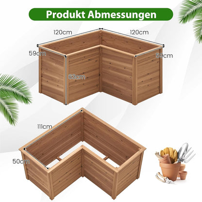 Hoogtebed Tuin – Verhoogd Tuinbed – Plantenbak – Kruidenbak – Bloembed – L-Shape – Hout – 120x120x63 cm – Weerbestendig – Open Bodem