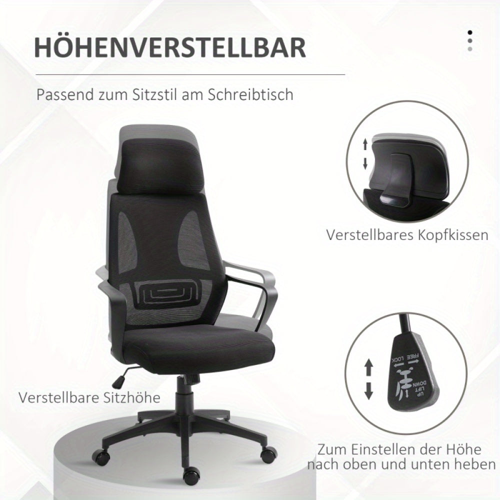 Ergonomische Bureaustoel – Kantoormeubilair – Bureaustoel Thuiswerk – Werkstoel – Draaistoel – Verstelbare Hoogte – Ademend Mesh Rugleuning – Lendensteun – Zwart