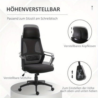 Ergonomische Bureaustoel – Kantoormeubilair – Bureaustoel Thuiswerk – Werkstoel – Draaistoel – Verstelbare Hoogte – Ademend Mesh Rugleuning – Lendensteun – Zwart