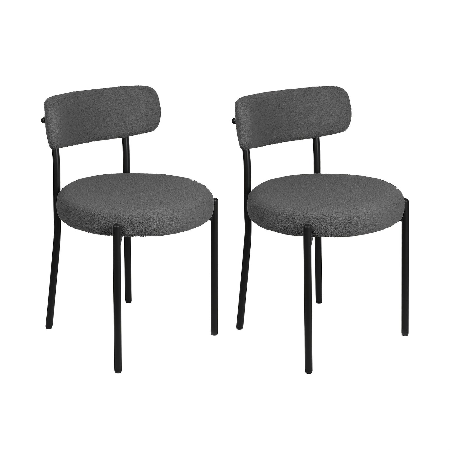 Eetkamerstoel – Stoel – Kuipstoel – Armstoel – Designstoel – Set Van 2 – Teddy Velvet Bekleding – Metalen Poten – Open Rugleuning – Donkergrijs