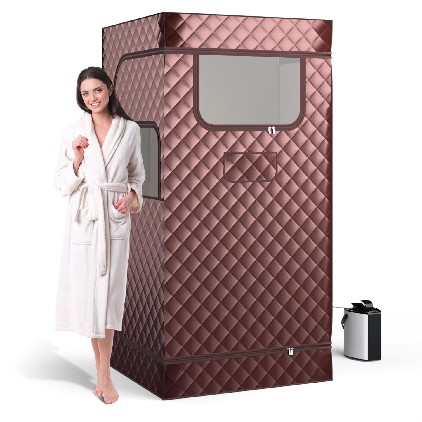 Sauna Tent – Stoombad – Infrarood Sauna – Wellness Tent – Home Spa – Instelbare Temperatuur 35-63°C – Inclusief Stoel en Voetmassager Bruin