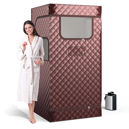 Sauna Tent – Stoombad – Infrarood Sauna – Wellness Tent – Home Spa – Instelbare Temperatuur 35-63°C – Inclusief Stoel en Voetmassager Bruin