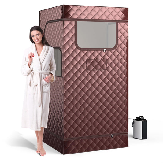 Sauna Tent – Stoombad – Infrarood Sauna – Wellness Tent – Home Spa – Instelbare Temperatuur 35-63°C – Inclusief Stoel en Voetmassager Bruin