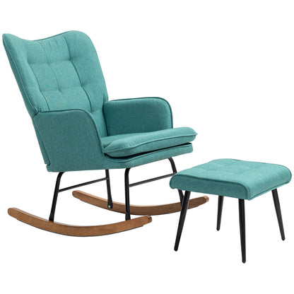 Schommelstoel – Schommelstoel Met Voetenbank – Relaxstoel – Wiegstoel – Lounge Stoel – Donkergroen – Comfortabele Hoge Rugleuning – Stevige Stalen Constructie