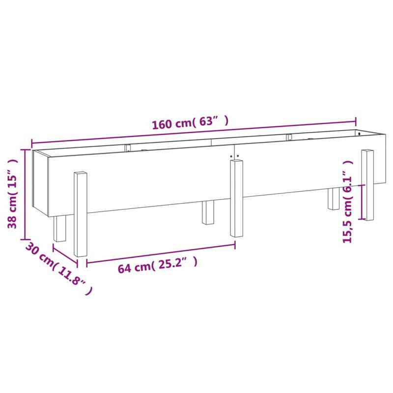 Verhoogde Tuinbak – Plantenbak – Moestuinbak – Kweekbak – Bloembak – Wit – Massief Vurenhout – 160x30x38 cm Hoog