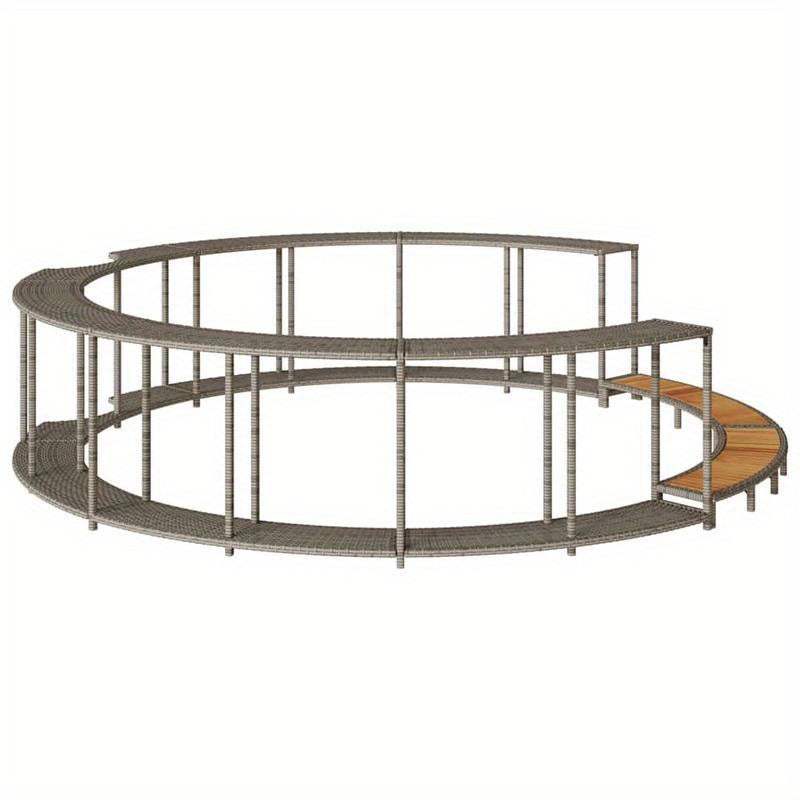 Hot Tub Omkasting – Badkuip Accessoires – Zwembad Trap – Opbergoplossing – Hottub Omranding – Grijs Poly Rattan – Houten Treden – Duurzaam Materiaal – Ruime Opbergruimte