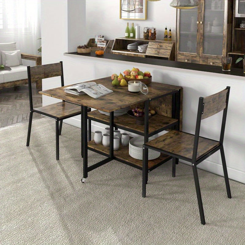 Modern Folding Dining Table - Quick Assembly Space-Saving Table Suitable for Living Room, Dining Room, Kitchen - Rustic Wood & Sturdy Legs, Storage, Modern Kitchen Furniture