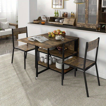 Modern Folding Dining Table - Quick Assembly Space-Saving Table Suitable for Living Room, Dining Room, Kitchen - Rustic Wood & Sturdy Legs, Storage, Modern Kitchen Furniture