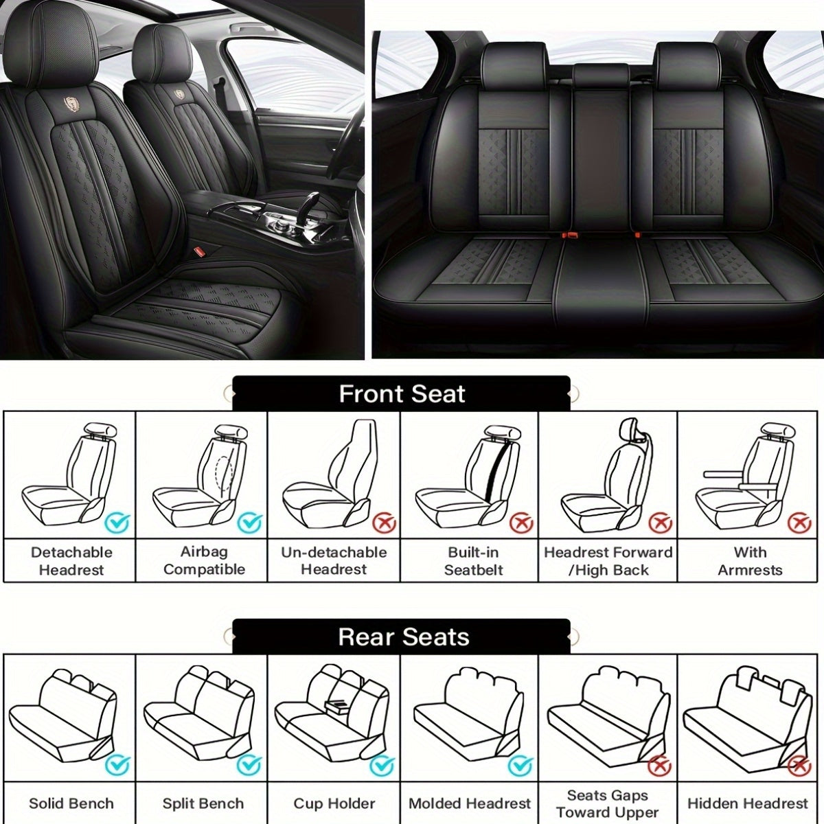 Autostoelhoes – Stoelhoes – Stoelhoezenset – Autostoelbeschermer – Stoelbescherming – Universele Pasvorm – Hoogwaardig Nappa Leer – Complete Set 5 Stuks Grijs