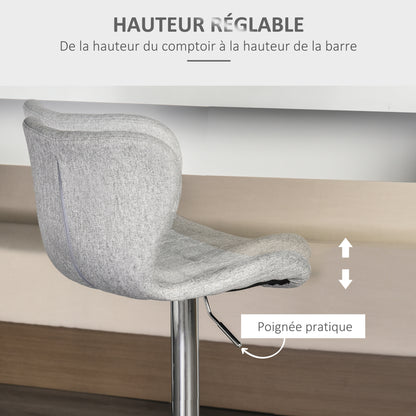 Barstoel – Barkruk – Keukenstoel – Verstelbare Kruk – Draaiende Barkruk – Set van 2 – Verstelbare Zithoogte 59-81 cm – 360° Draaibaar – Linnen Bekleding Grijs
