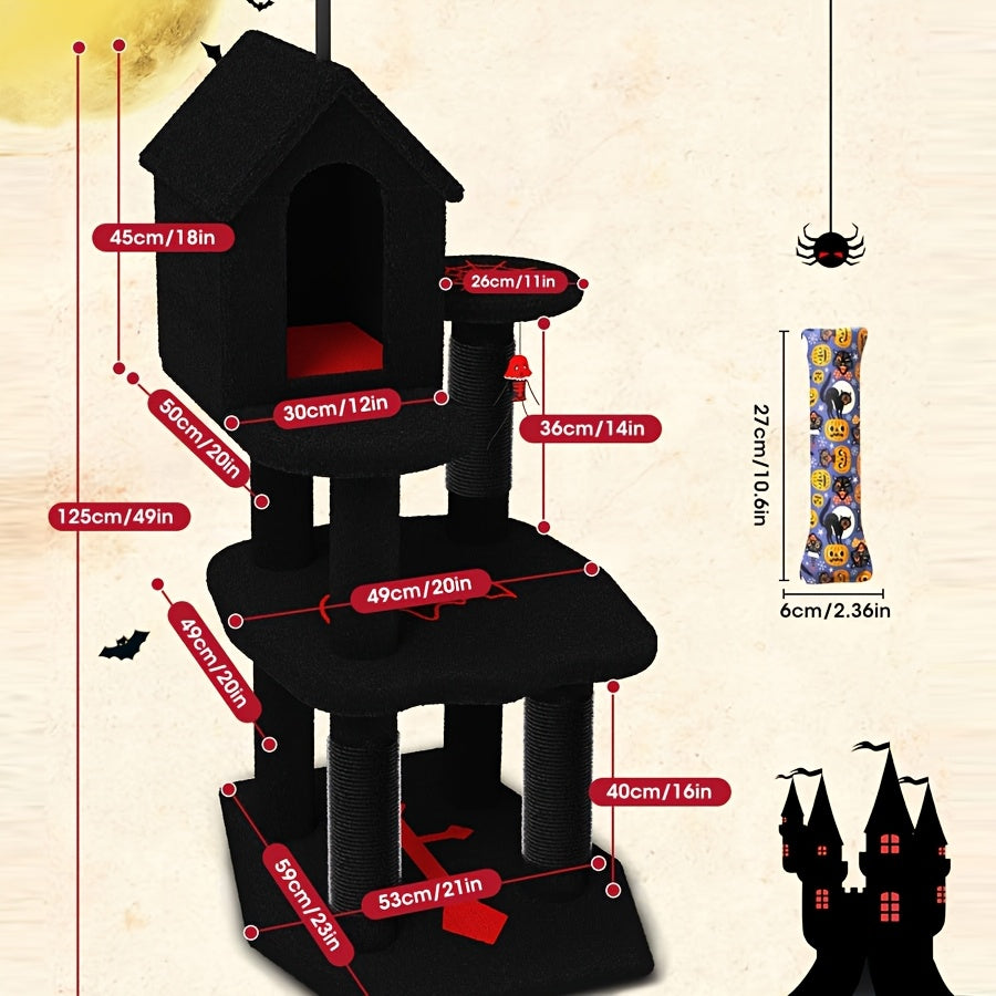 Kattenboom – Kattentoren – Krabpaal – Klimboom – Kattenmeubel – 3 Laags Hout – Afneembaar Hangbed – Afgeschermde Krabpalen