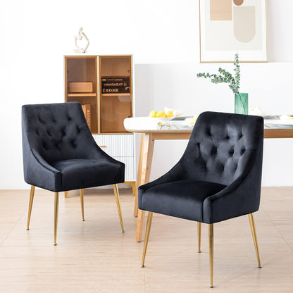 Eetkamerstoelen – Dining Stoelen – Velours Stoelen – Zwarte Stoelen – Set Van 2 – Comfortabele Zitting – Stevig Metalen Frame