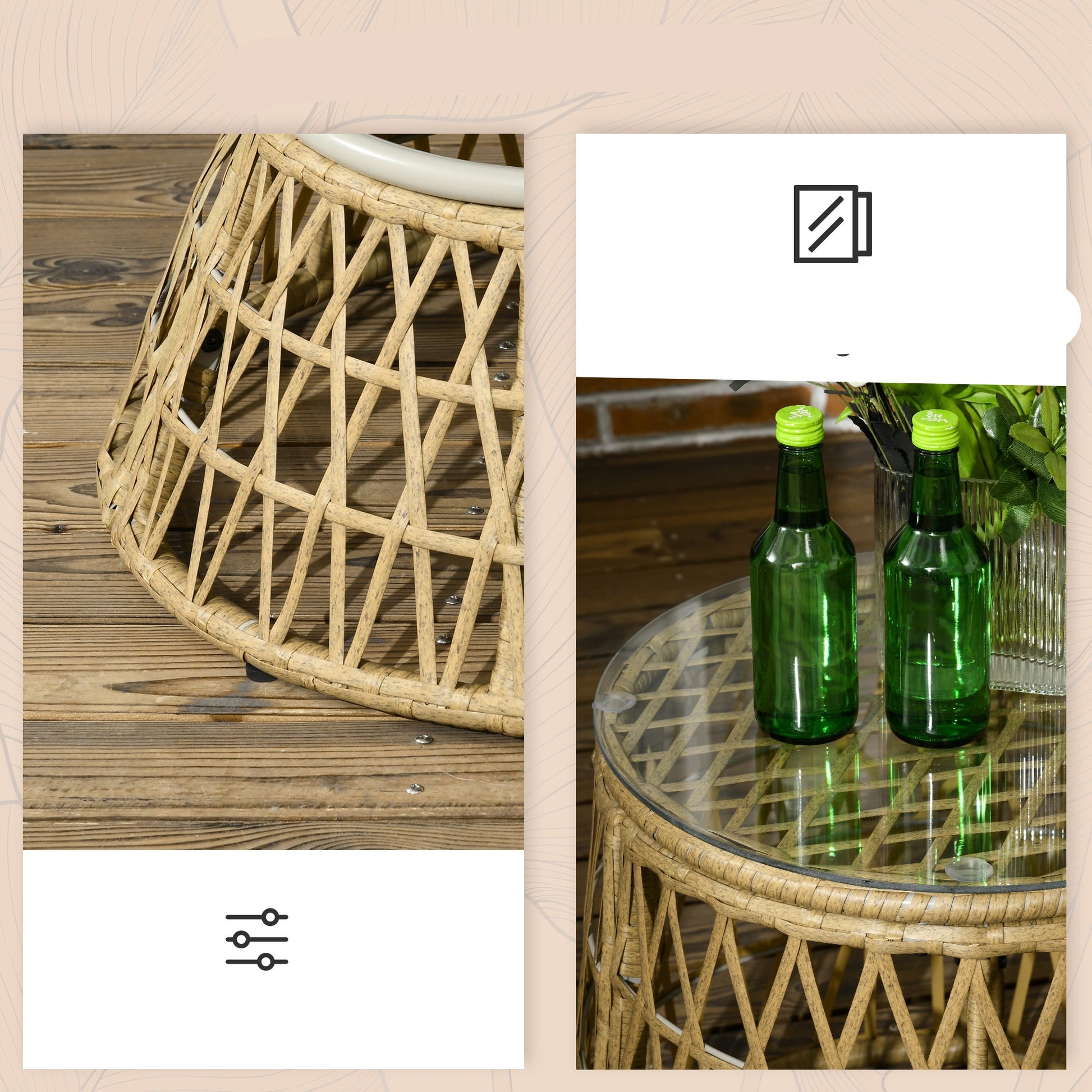 Patio Set – Loungeset – Fauteuilset – Tuinmeubelset – Buitenset – Draaibare Papasan Stoelen – Ronde Tafel – UV-Bestendig – Polyester Rattan – Bruin – 3-Delig – Incl. Kussens - QUORE