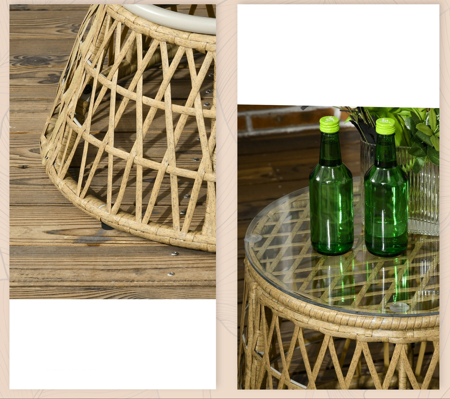 3-Delige Tuin Loungeset – Papasan Stoelen – Draaibare Tuinstoelen – Ronde Tafel – Buitenmeubel Set – Weerbestendig – Met 10 cm Dikke Kussens – Bruin Vlechtwerk