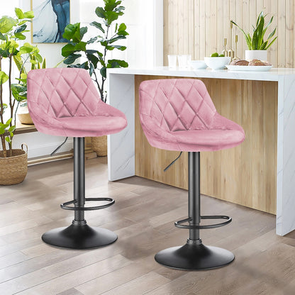 Velvet Bar Stools, Kitchen Bar Stools, Set of 6, Adjustable Height, 360-Degree Swivel, with Metal Footrest, Non-Slip Base