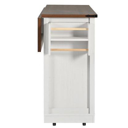 Heavy-Duty Metal Kitchen Island & Dining Cart with Pull-Out Worktop, 2 Sliding Doors & 3 Drawers - Mobile Rolling Cabinet with Woodgrain Finish, & Modern Design, Space-Saving Storage for Small Kitchens, Easy Assembly, No Elec