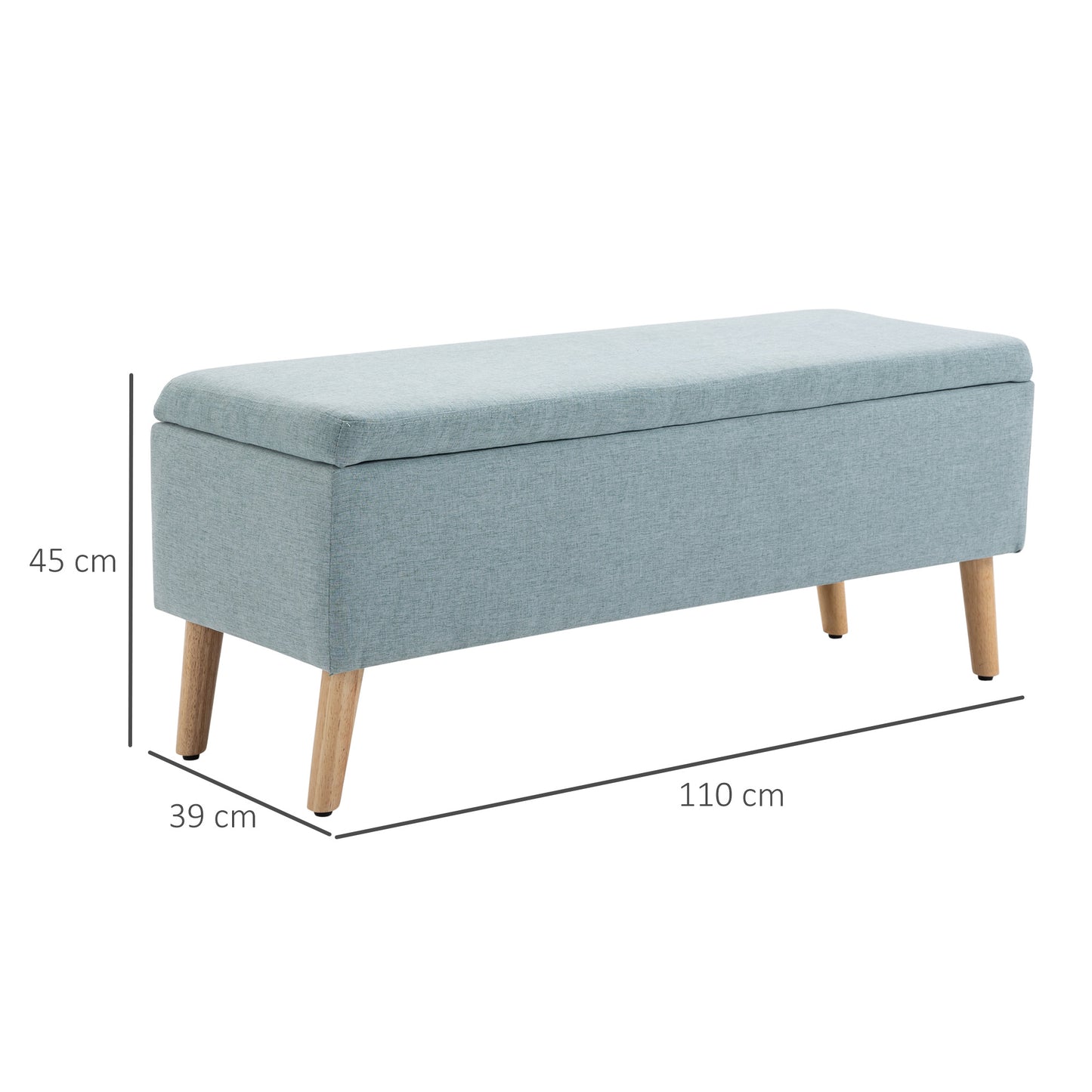 Opbergbank – Opbergbank – Bankje – Zitbank – Poef – Linnen-Look Kussen – Massief Houten Poten – 110x39x45 cm – Lichtgroen