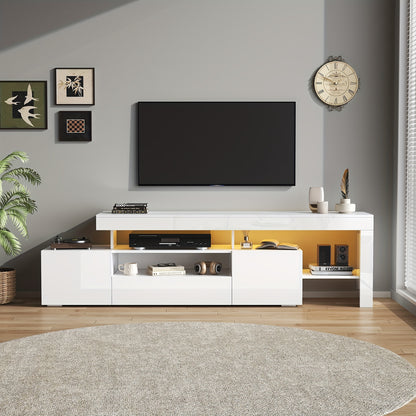 Modern wit tv-meubel – TV-kast – TV-meubel – Mediameubel – Tv-dressoir – 192 cm breed – Geschikt voor televisies tot 85 inch – Duurzaam bamboe – Eenvoudige montage