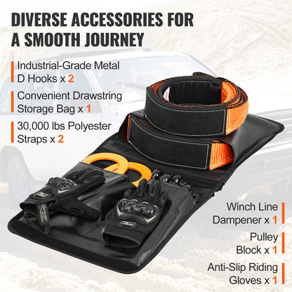 Trekband – Sjorband – Spanband – Sleepband – Off-Road Recovery Kit – Krachtige Polyester Banden 30.000 lb – Roestvrije Stalen D-Ringen 44.092 lb