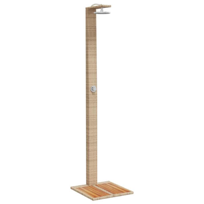 Buitendouche – Tuindouche – Vloerdouche – Zonnedouche – Campingdouche – Beige Poly Rattan & Acaciahout – 50x55x224 cm – Europese Enkele Kraanaansluiting