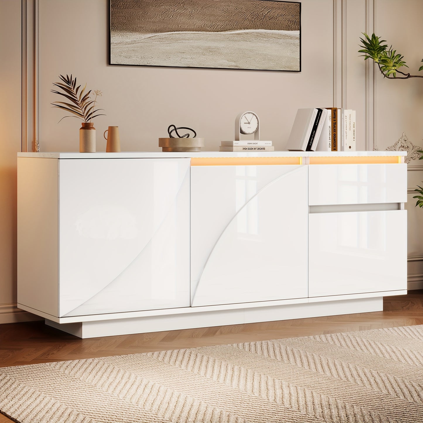 Dressoir Wit – Sideboard – Kast – Ladekast – Kastenmeubel – Modern Design – Bamboe – 140x40x60 cm – 3 Kasten Met Verstelbare Planken – Eenvoudig Zelf Te Monteren