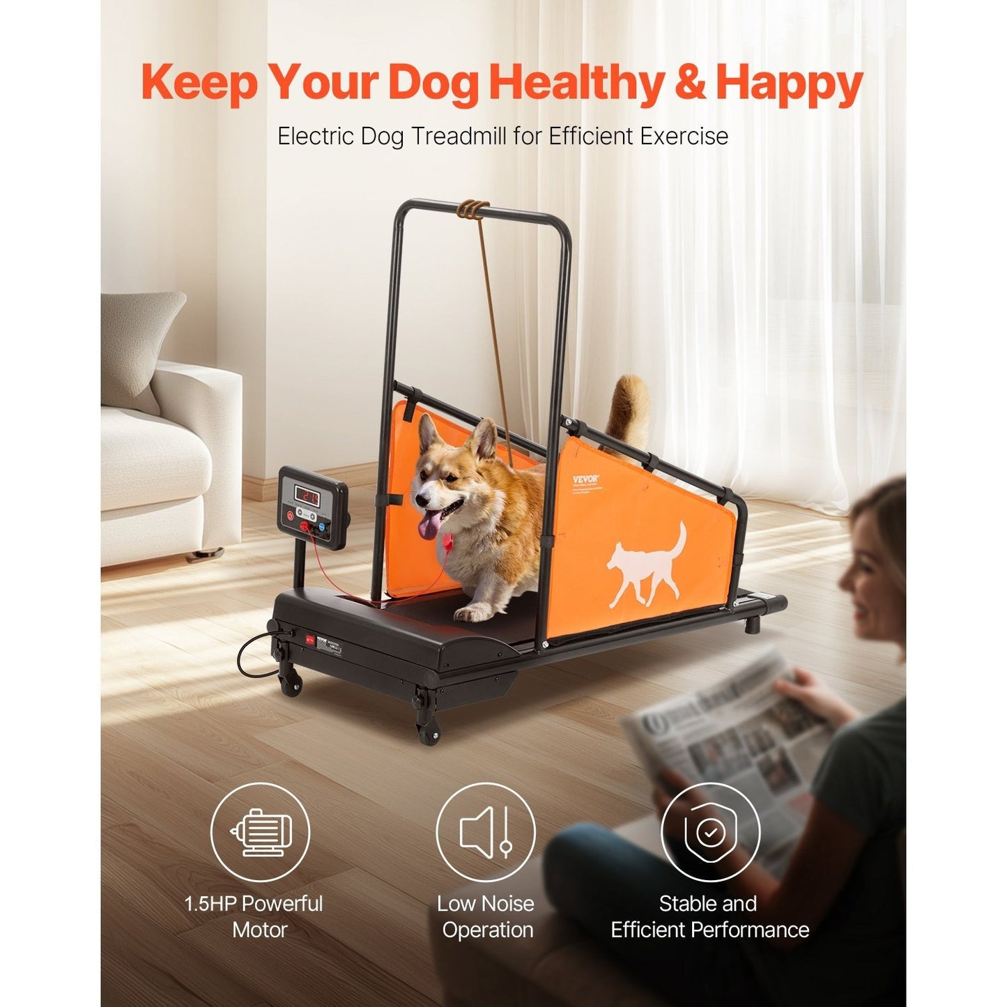 Hondenloopband – Hondenloopmachine – Loopband Hond – Huisdier Loopband – Hondentrainer – 1,5 PK Motor – Geschikt voor Middelgrote Honden tot 90 kg