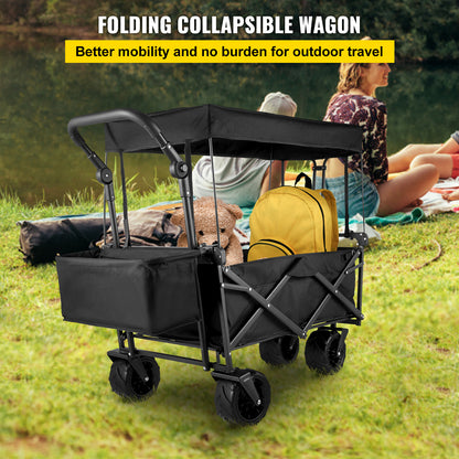 Bolderkar – Opvouwbare Wagen – Vouwkar – Transportkar – Strandwagen – Zwart – Stevig Stalen Frame – 360° Draaibare All-Terrain Wielen