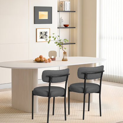 Eetkamerstoelen – Stoelen – Dining Chairs – Keukenstoelen – Eettafelstoelen – Set Van 4 – Bouclé Stof – Zwarte Metalen Poten – Open Rugontwerp – Modern Design – Donkergrijs