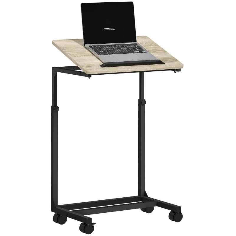 Verstelbare Bijzettafel – C-Vormige Tafel – Mobiele Salontafel – Rollende Laptoptafel – Compacte Kar – Metalen Frame – Verstelbare Hoogte 62,5-82,5 cm