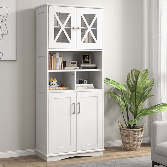 Badkamerkast – Opbergkast – Toiletkast – Kastje – Hoge Kast – Vrijstaand – Acryldeuren – Verstelbare Planken – 145 cm Hoog – MDF Materiaal
