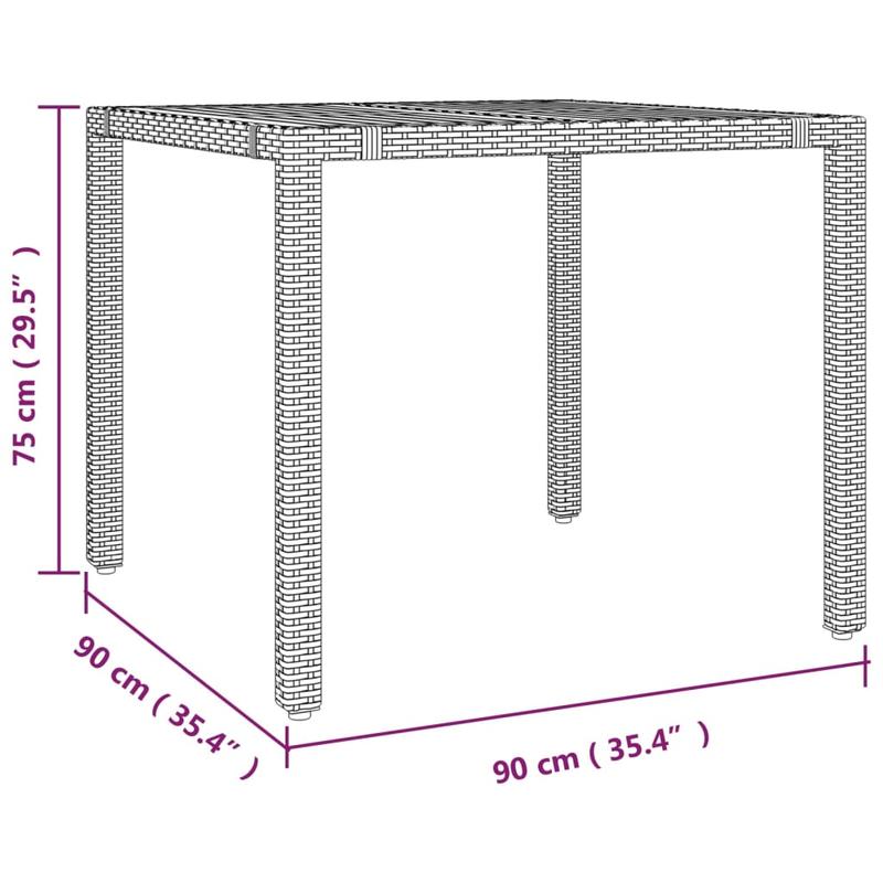 Outdoor Dining Table with Black Poly Rattan & Acacia Wood - Square Patio Furniture, All-Weather Durable Design, Sturdy Legs & Smooth Surface for Garden, Balcony, or Backyard - Modern Contemporary Style in Black & Natural Brow