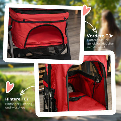 Hondenwagen – Hondenbuggy – Wandelwagen – Huisdierenwagen – Duwwagen – Opvouwbaar – Verstelbare Kap – Stevig Staalframe – Oxford Rood – Geschikt Tot 10 kg