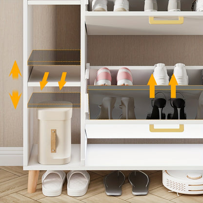 Schoenenkastje – Schoenenkast – Schoenenopberger – Schoenenrek – Halmeubel – Smal Design – 15 Paar Schoenen – Hardhouten Spaanplaat – Gouden Handgrepen