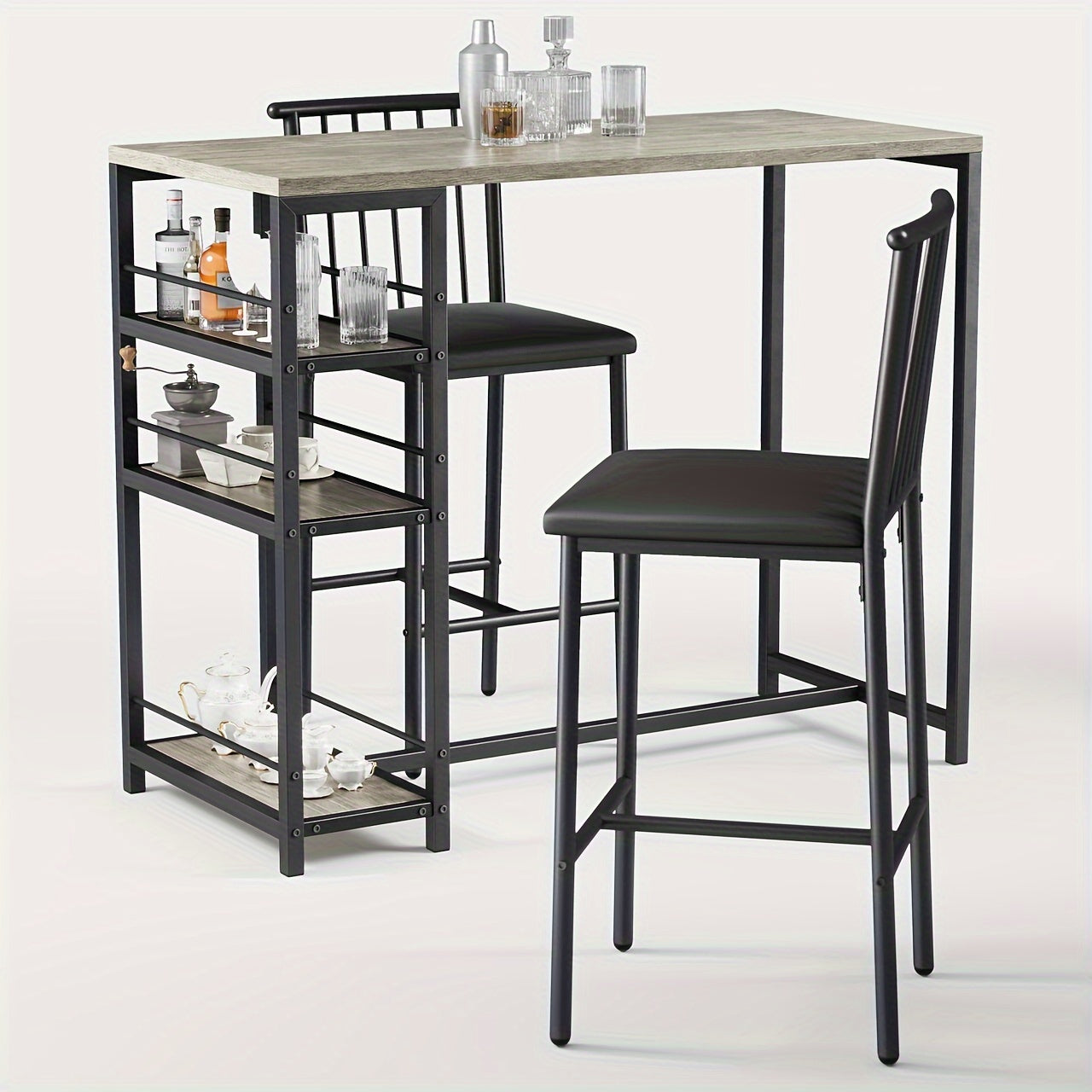 Eettafelset – Eethoek – Tafel met Stoelen – Meubelset – Diningset – Massief Hout & Kunstmatig Board – Klassiek Zwart-Grijs Design