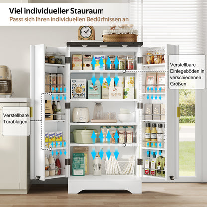 Keukenkast – Hoge Kast – Opbergkast – Voorraadkast – Keukenmeubel – Wit – Met Verstelbare Planken – MDF & Spaanplaat – 120x60,5x40 cm – Gouden Handgrepen