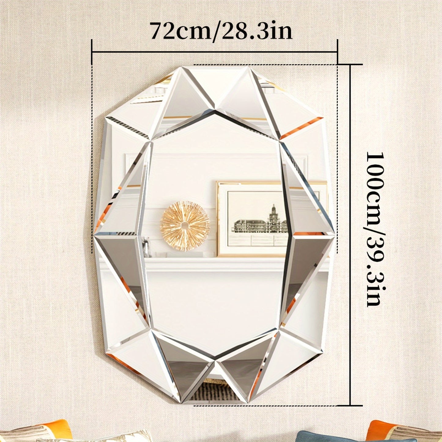 Wandspiegel – Spiegel – Muurspiegel – Badkamerspiegel – Decoratieve Spiegel – Onregelmatig Ontwerp – Facetrand Diamantvorm – 72x100 cm – Hoogwaardig Glas
