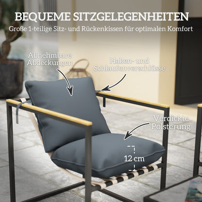 Tuinmeubelen – Tuinset – Loungeset – Balkonmeubels – Buitenmeubelen – 4-Delig – Gepolsterd Met Afneembare Kussens – Stalen Frame – Grijs