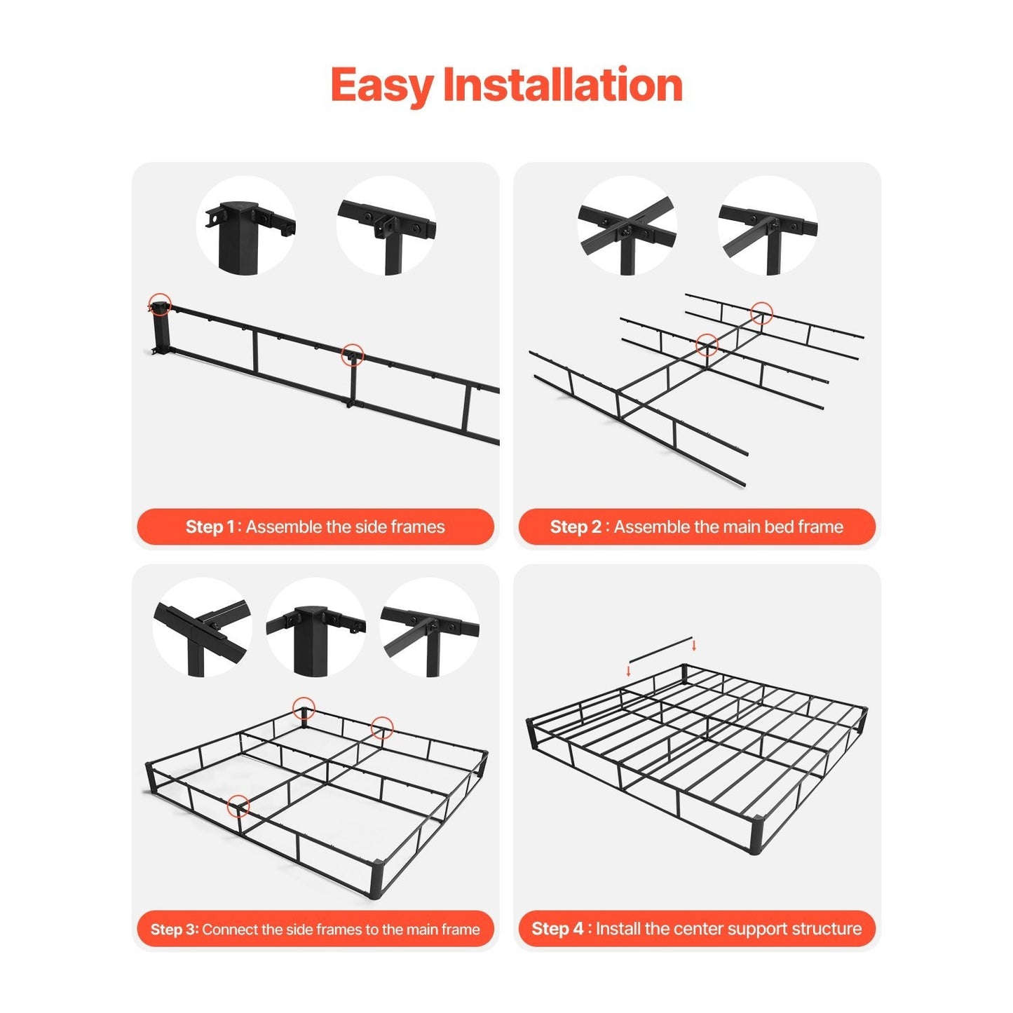 Boxspring Frame – Bedbodem Frame – Matras Ondersteuning – Bed Frame Queen Size – Stevig Metalen Frame – 79,1 x 59,6 cm – Afneembare Stoffen Hoes