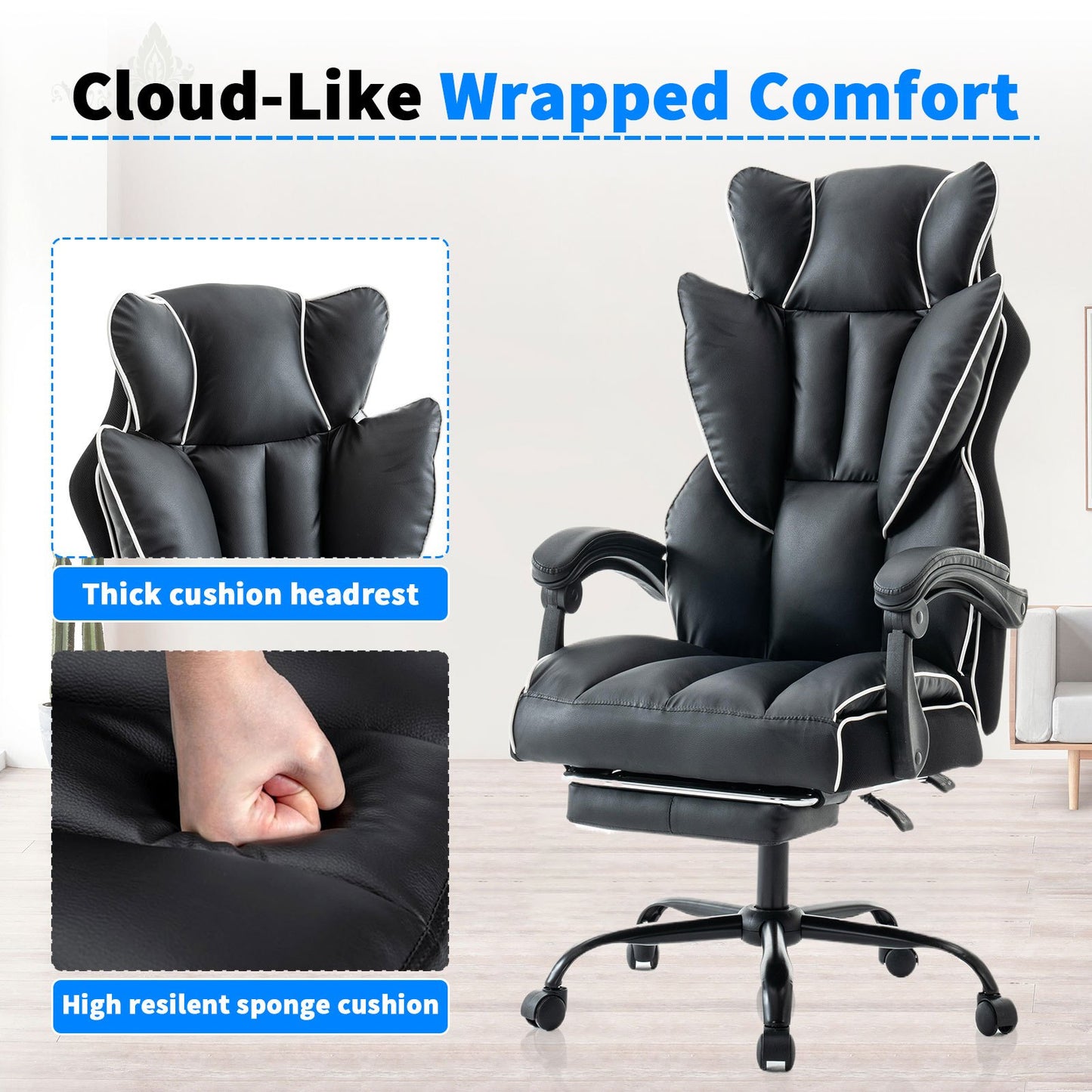 Gamingstoel – Gamestoel – Gaming Chair – Bureaustoel – Computerstoel – Ergonomisch – Verstelbaar – Hoge Rugleuning – Met Voetsteun – PU Kunstleer