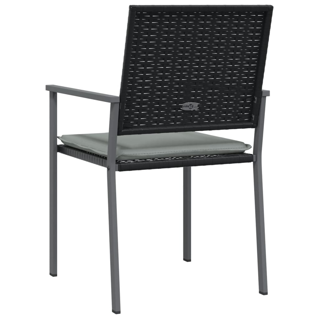 Tuinstoelen – Buitenstoelen – Terrasstoelen – Tuinmeubilair – Zwart Poly Rattan – Stevig Stalen Frame – Inclusief Kussens
