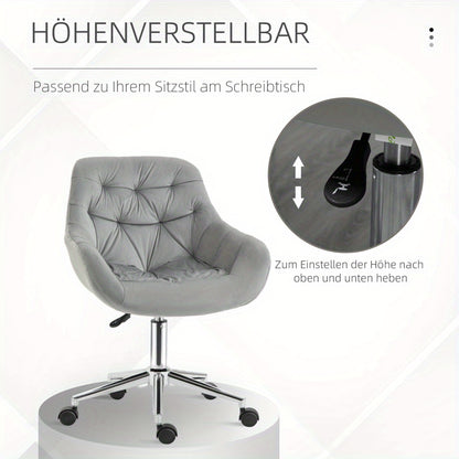 Bureaustoel – Kantoorstoel – Draaistoel – Ergonomische Stoel – Verstelbare Stoel – Compact Formaat – Hoogte Verstelbaar – Grijze Velvet Bekleding – Geschikt Tot 120 kg