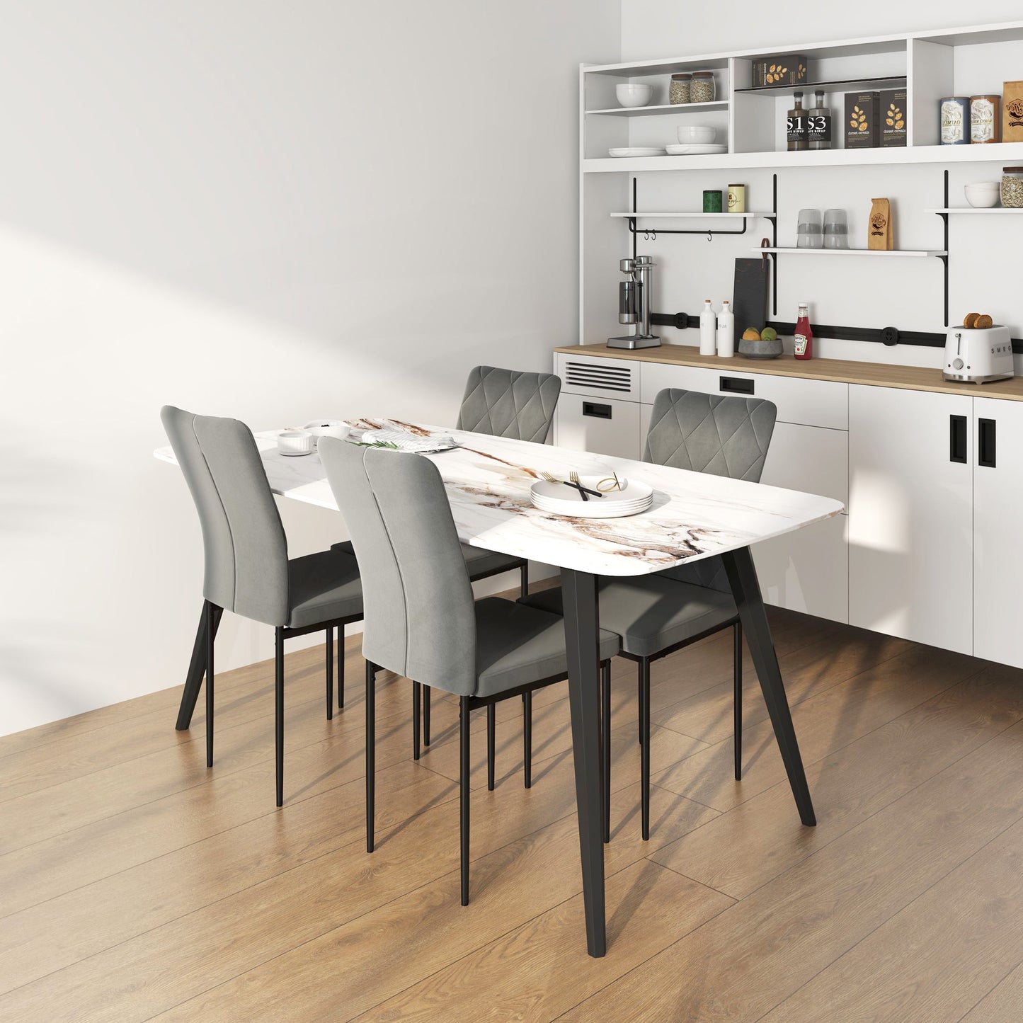 Eetkamerstoelen – Stoelen – Kuipstoelen – Dining Chairs – Velvet Stoelen – Set van 4 – Donkergrijs – Metalen Poot – Comfortabele Velvet Bekleding