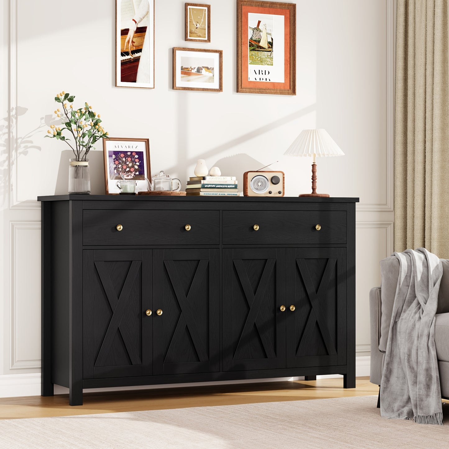 Keukenkast – Dressoir – Sideboard – Buffetkast – Opbergkast – Zwart – Ruim Opbergmeubel 140x40x89 cm – Softclose Deuren & Lade