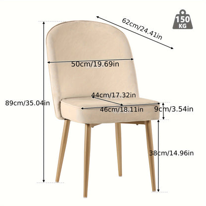 Eetkamerstoel – Stoel – Dining Chair – Bijzetstoel – Vergaderstoel – Beige Fluwelen Bekleding – Gouden Metalen Poot – Ergonomisch Comfort – Modern Design – Set van 2